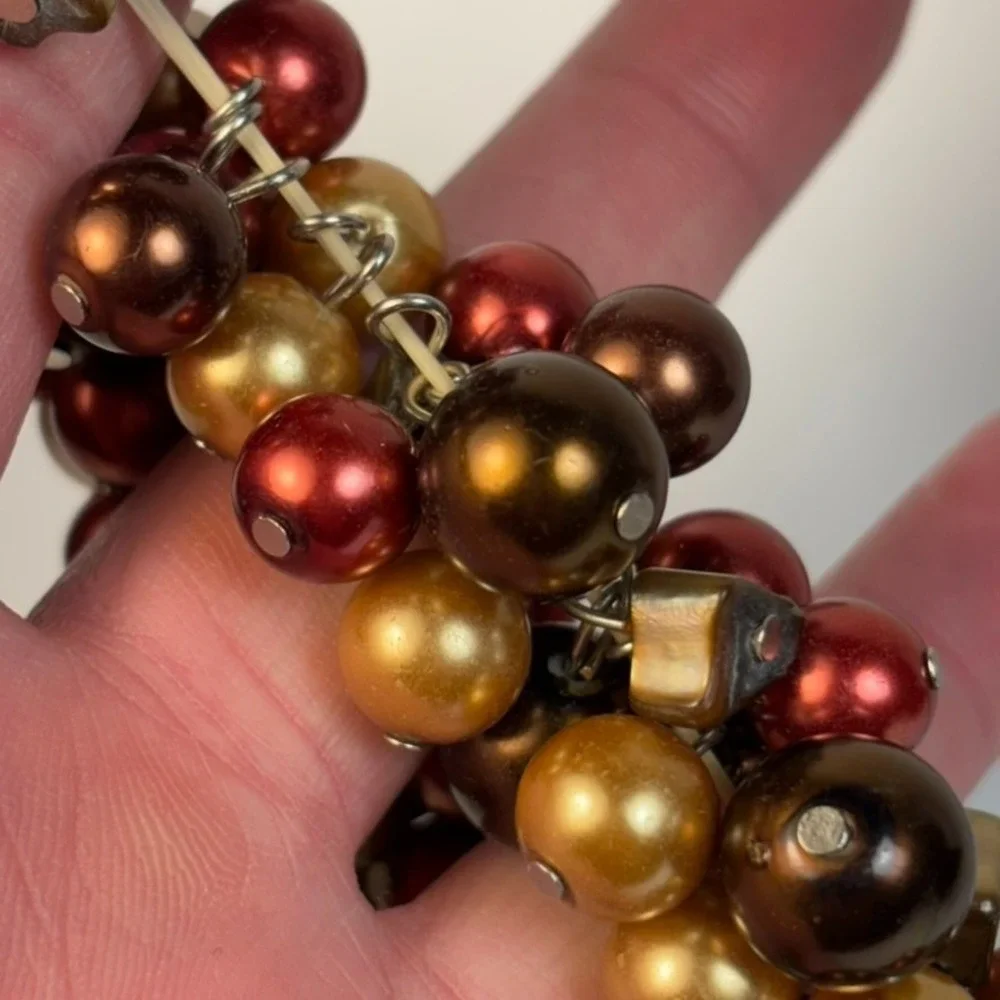 Vintage Bracelet Heavy Glass Pearl and Shell Stretch Maximalist Statment‎